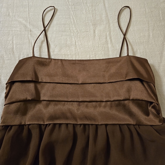 Zara Brown Satin effect and Sheer Lined Bodice Dress  Size XS - Picture 4 of 6
